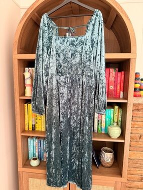 Ava & Viv Crushed Velvet Maxi Dress in Dusty Teal